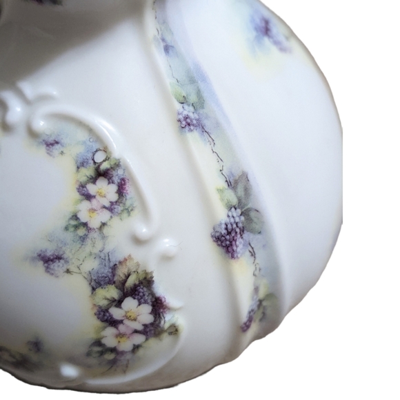 Vintage Omega Porcelain Double Gourd Vase Victorian Flowers Grapes Raised Design - Picture 9 of 11